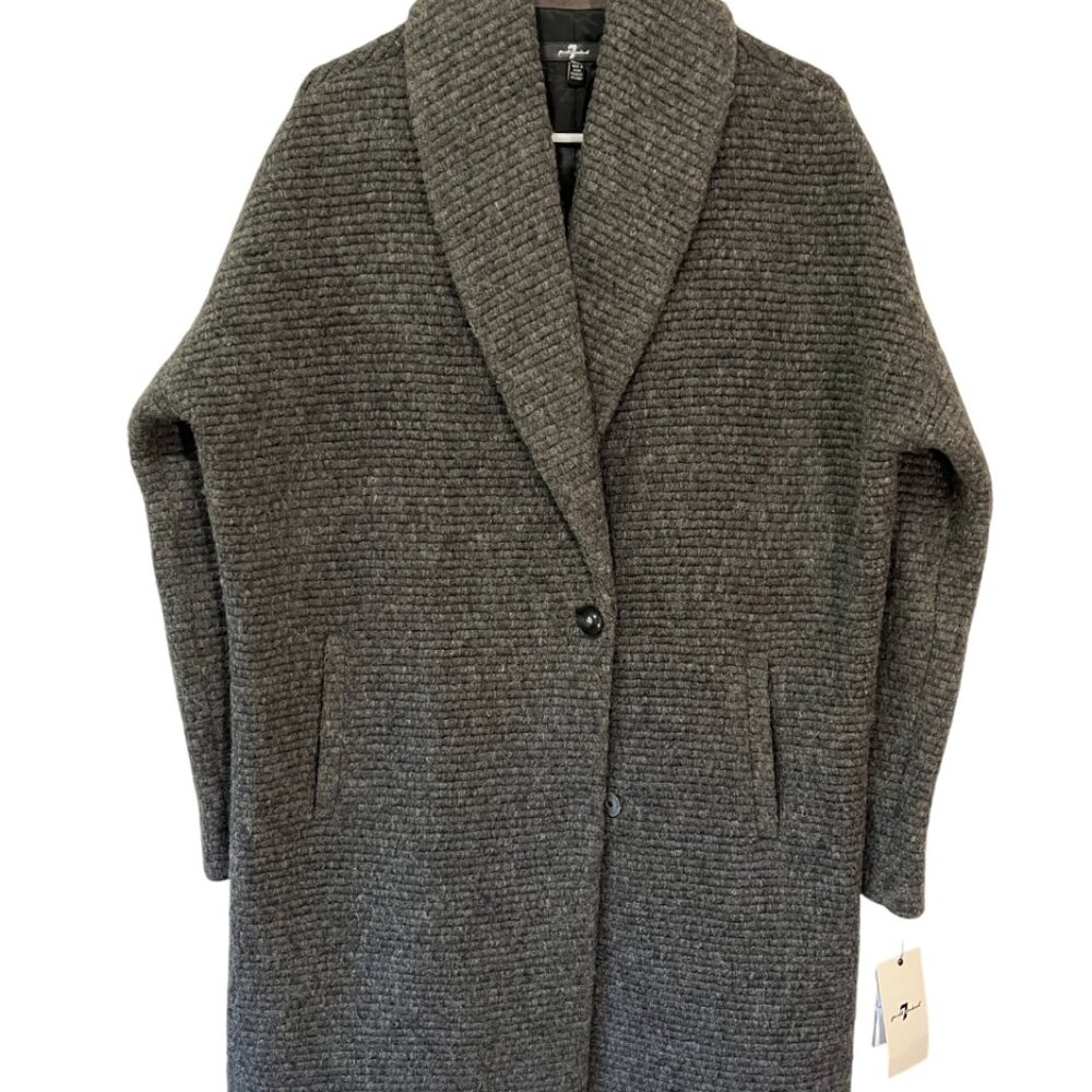 7 For All Mankind Women's Wool Cocoon Coat, Charcoal Color, Size 10